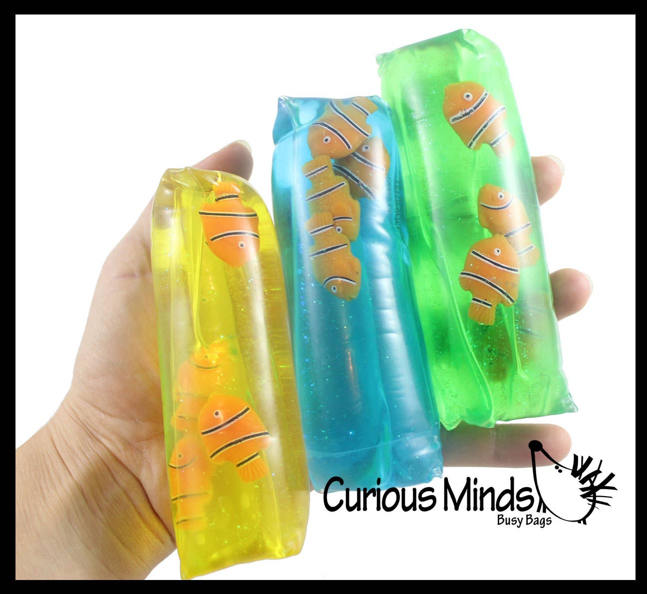 Curious Minds Toys - Vente Jouet mou – enfant et bébé - 1 tube rempli d'eau, poisson-clown, animal de mer, serpent4