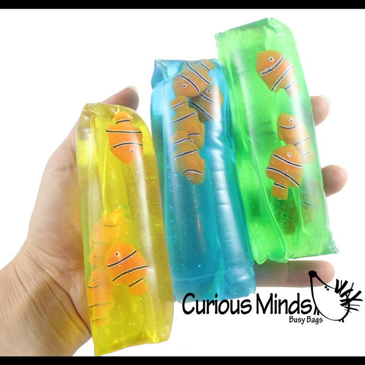 Curious Minds Toys - Vente Jouet mou – enfant et bébé - 1 tube rempli d'eau, poisson-clown, animal de mer, serpent4