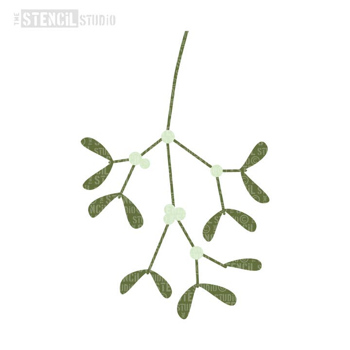 Mistletoe Sprig Stencil (2 layer-Berries on separate layer) for wholesale by The Stencil Studio