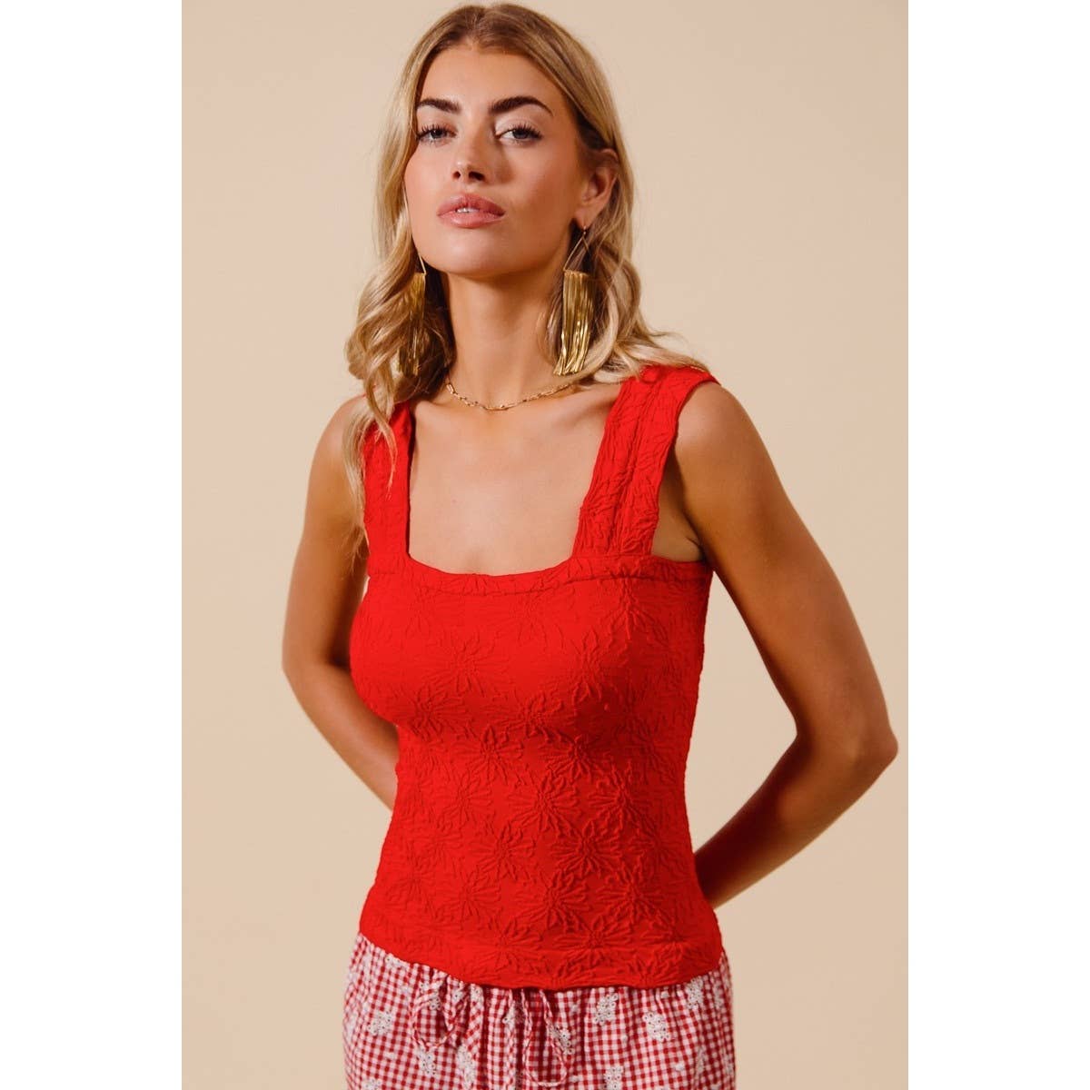 IVE - Wholesale Knit Top - Women's - FLORAL JACQUARD SEAMLESS TANK TOP15