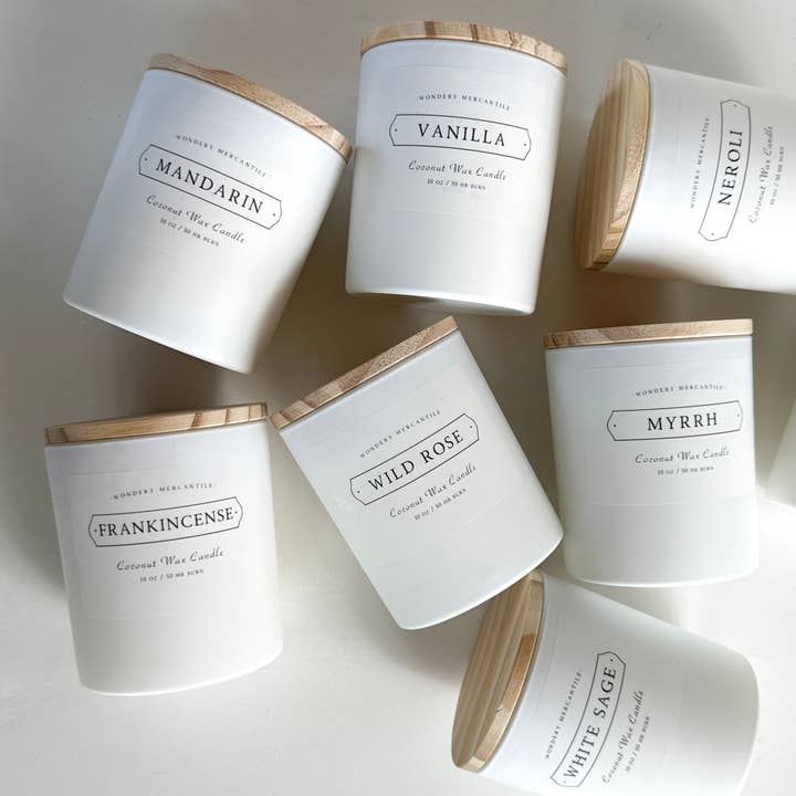 Wondery Mercantile – wholesale Jar/filled candle – Frankincense Aromatherapy Coconut Wax Candle | Clean Burning3