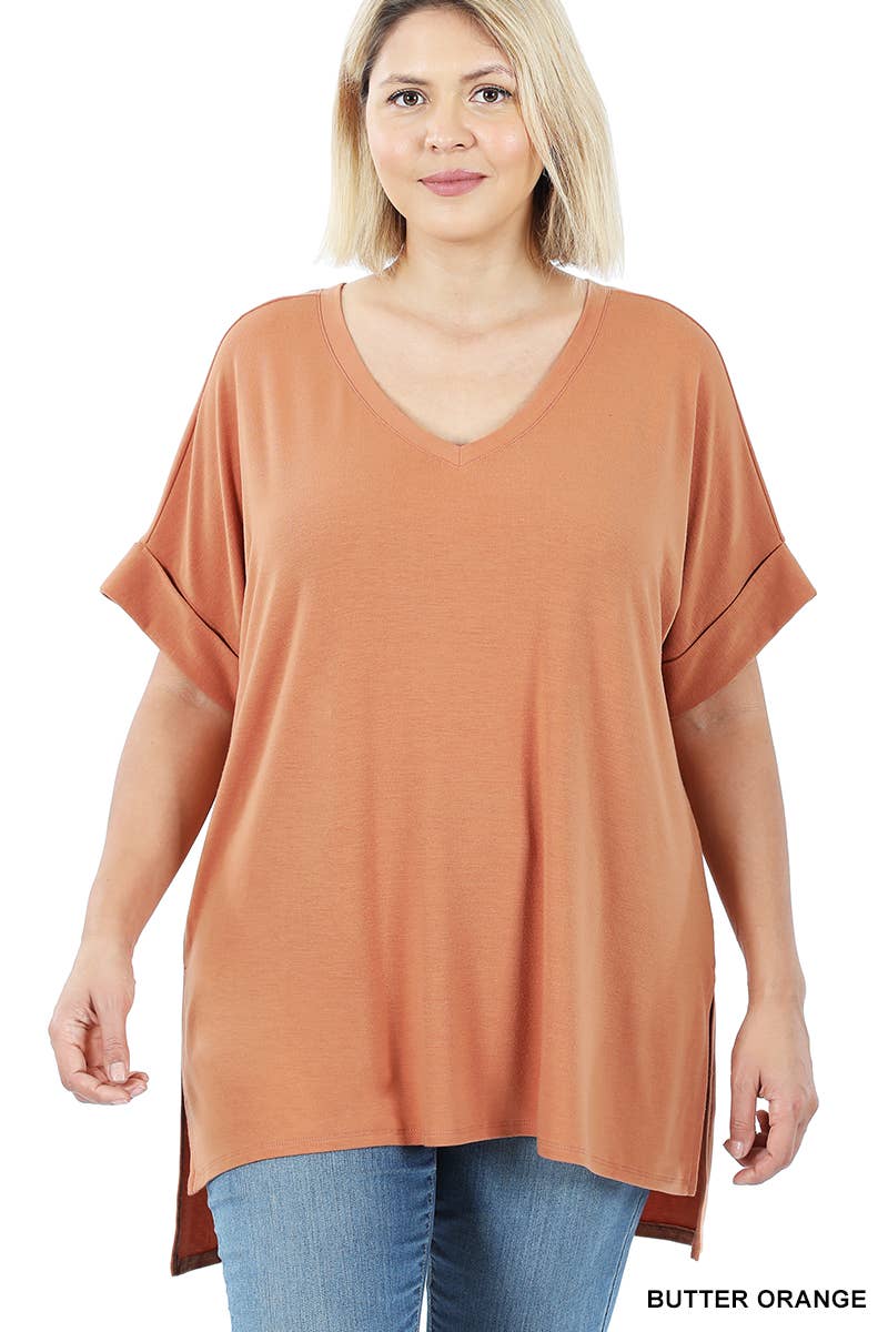 OLIVEMUSTARD  `.Plus size V Neck Top w/ side-slit for wholesale on Faire24