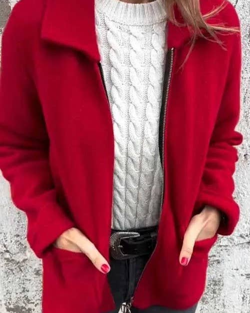 Rosa Clothing - Wholesale Jacket - Women's - Casual Lapel Solid Front Pocket Zipper Jacket1