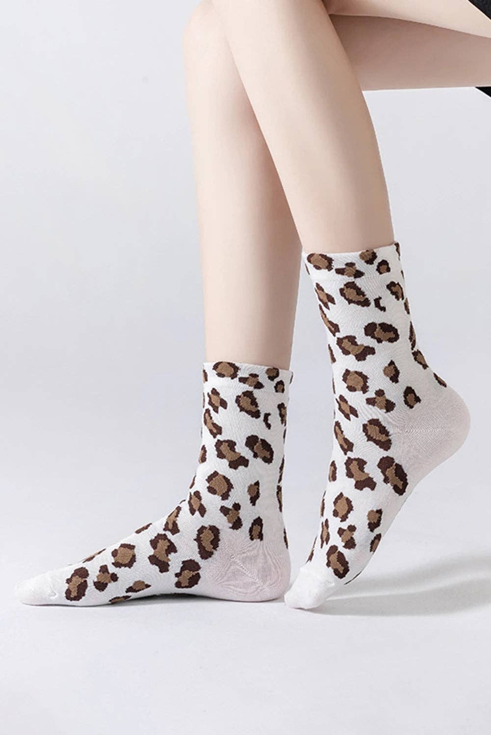White Leopard Print Polyester Cotton Socks for wholesale on Faire2