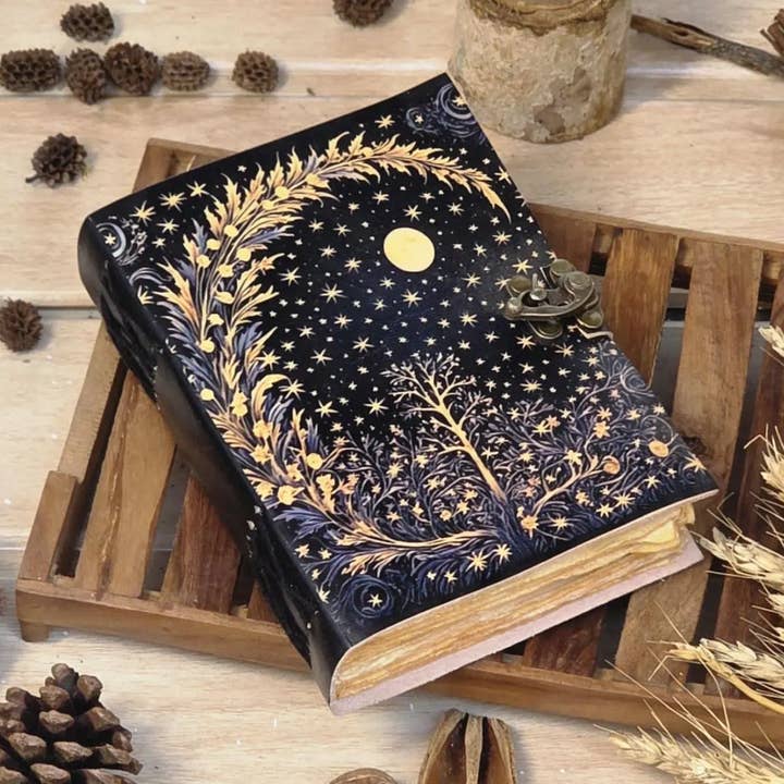 Baum des Lebens Lederjournal Nachtthema Handgefertigtes Skizzenbuch für den Großhandel von MNM HANDICRAFTS