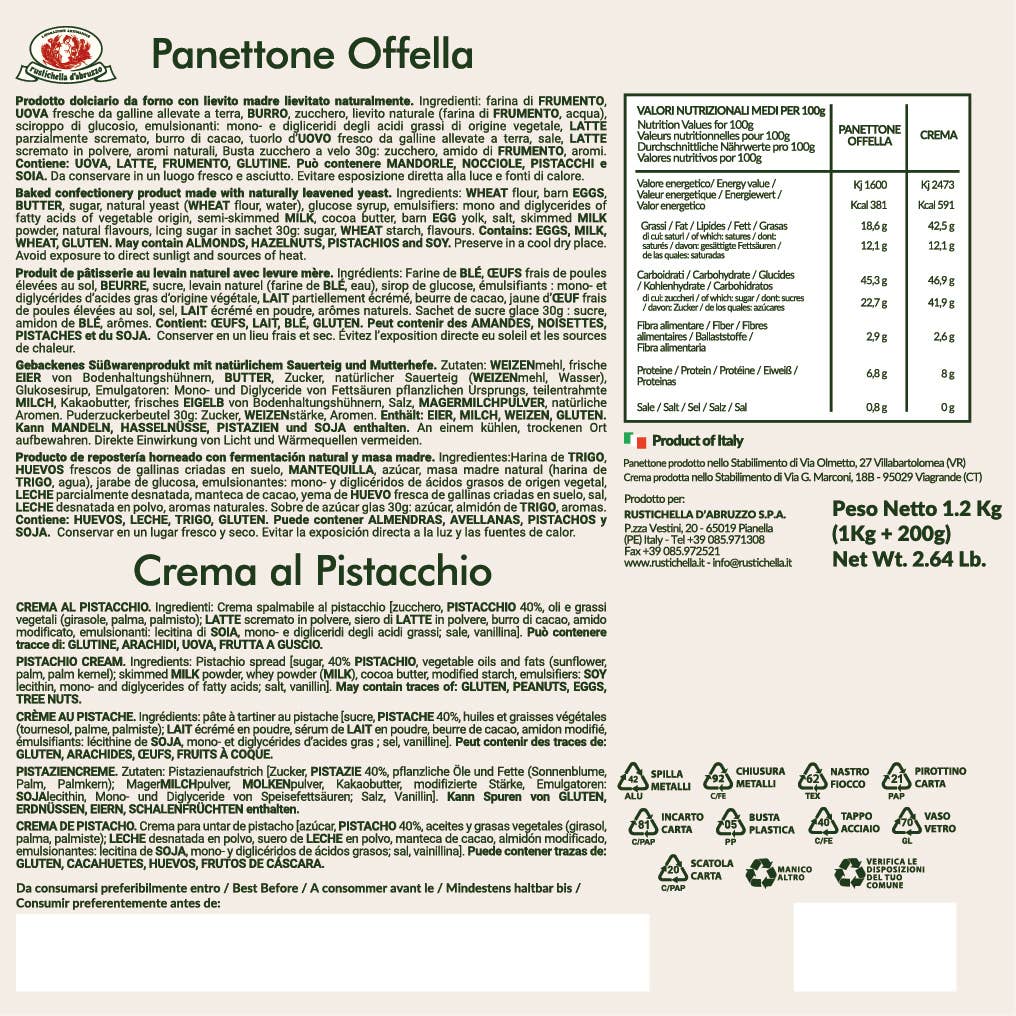 Casa Rustichella by Rustichella d'Abruzzo SpA – Bolo por atacado – Panettone de Pistáchio com creme em frasco Edição Limitada 1Kg1