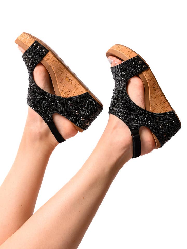 Ashley Sandalen met sleehak in zwart strass voor wholesale door Bella Nova Style Co