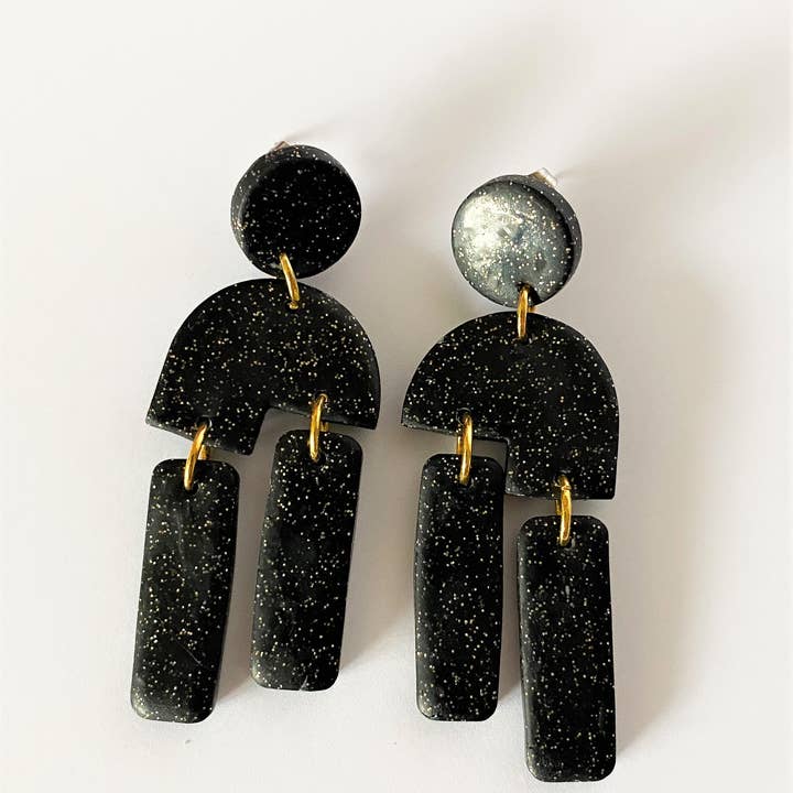 Sea Cast – wholesale Dangle earrings – Jelly Fish (Black Glitter) - Handmade Polymer Clay Earrings3