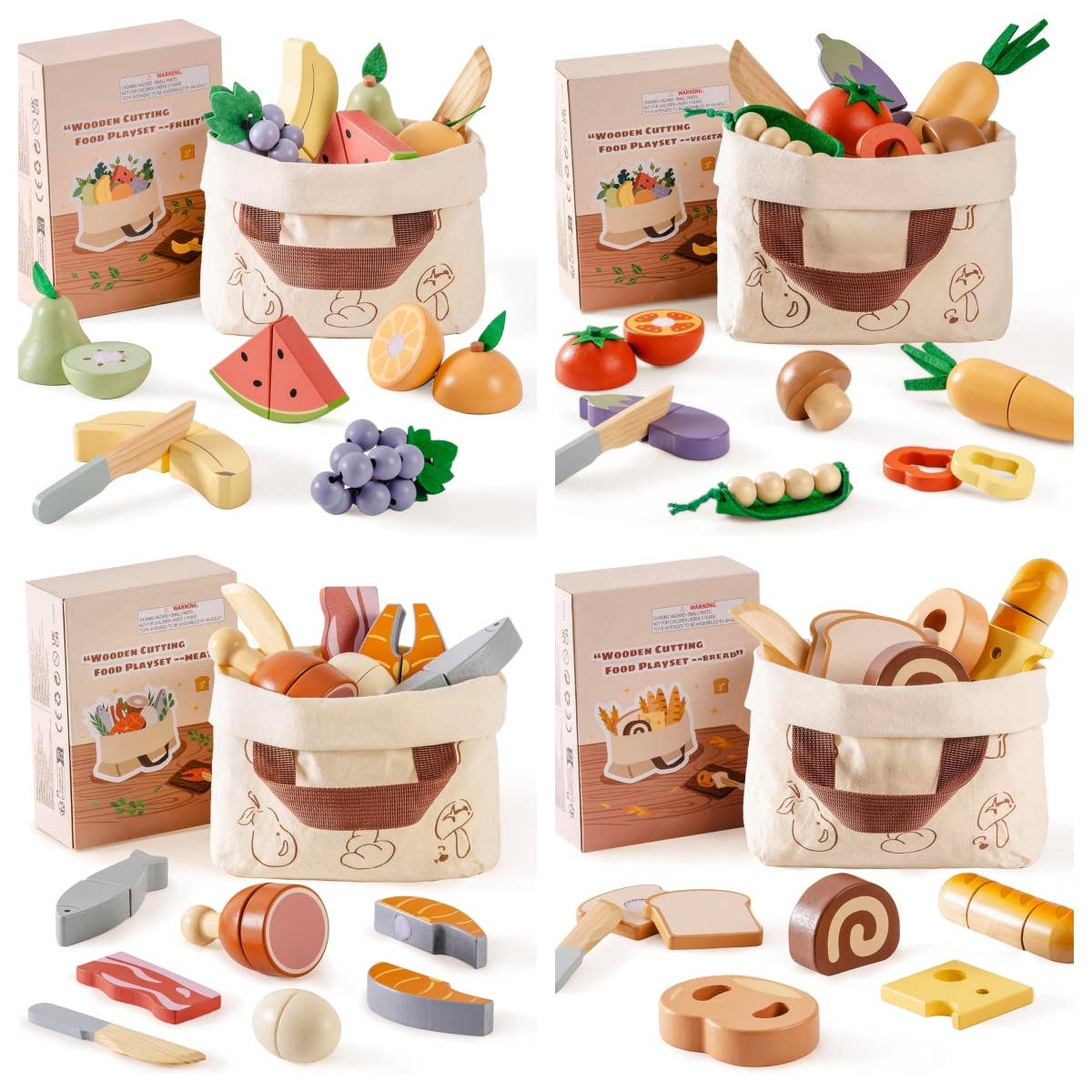 Robud & Mewoofun Official Store - Wholesale Toy Set - Kids - Robud Wooden  Pretend Play Realistic Food Cutting Set Toys7