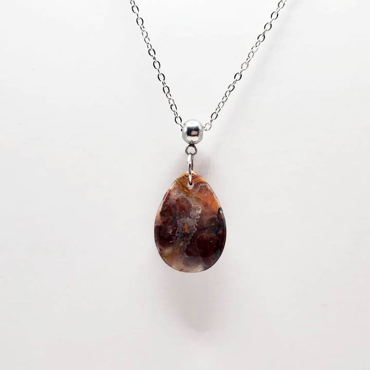 One of a Kind Mexican Agate & Stainless Necklace for wholesale by Covaly Artisan Jewelry