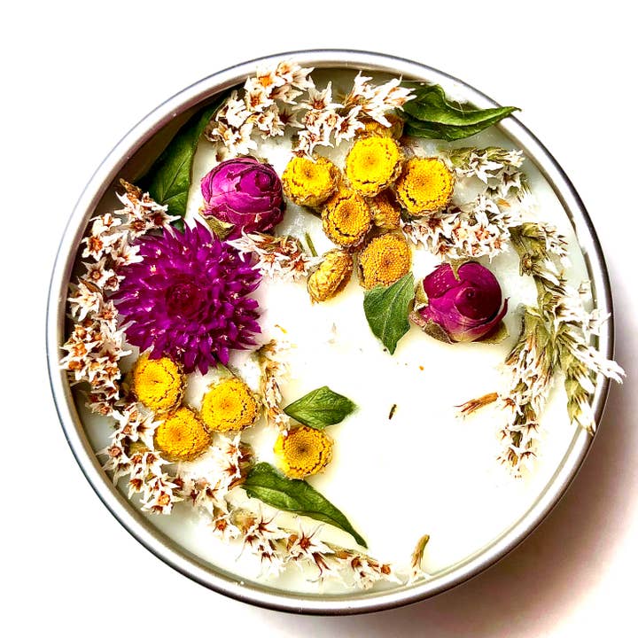 No Ennui - Wholesale Travel Candles - "Wildflowers" Botanical Soy Candle with flowers