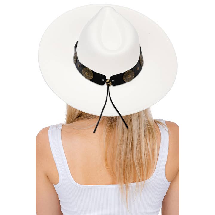 Cap Zone - Wholesale Fedora - Women's - Bronzed Concho Vegan Leather Belt Felt Rancher Hat