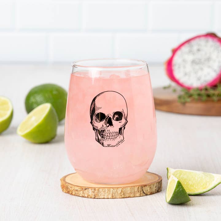 Counter Couture - Wholesale Wine Glass - Skull Stemless Wine Glass - Black