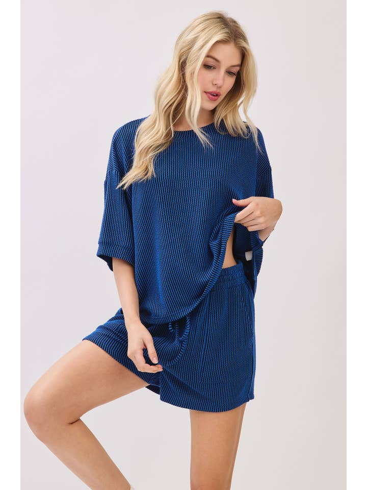 Sewn and Seen - Wholesale Lounge Set - Women's - RIBBED ROUND NECK TOP AND SHORTS SET47