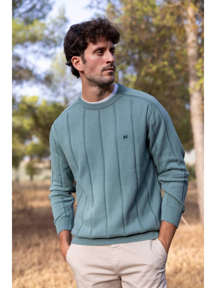 Custi Mikelo: Men's Clothing & Christmas Gifts - Wholesale Knitted jumper – Men′s - Medium Green Vertical Stripe Jersey