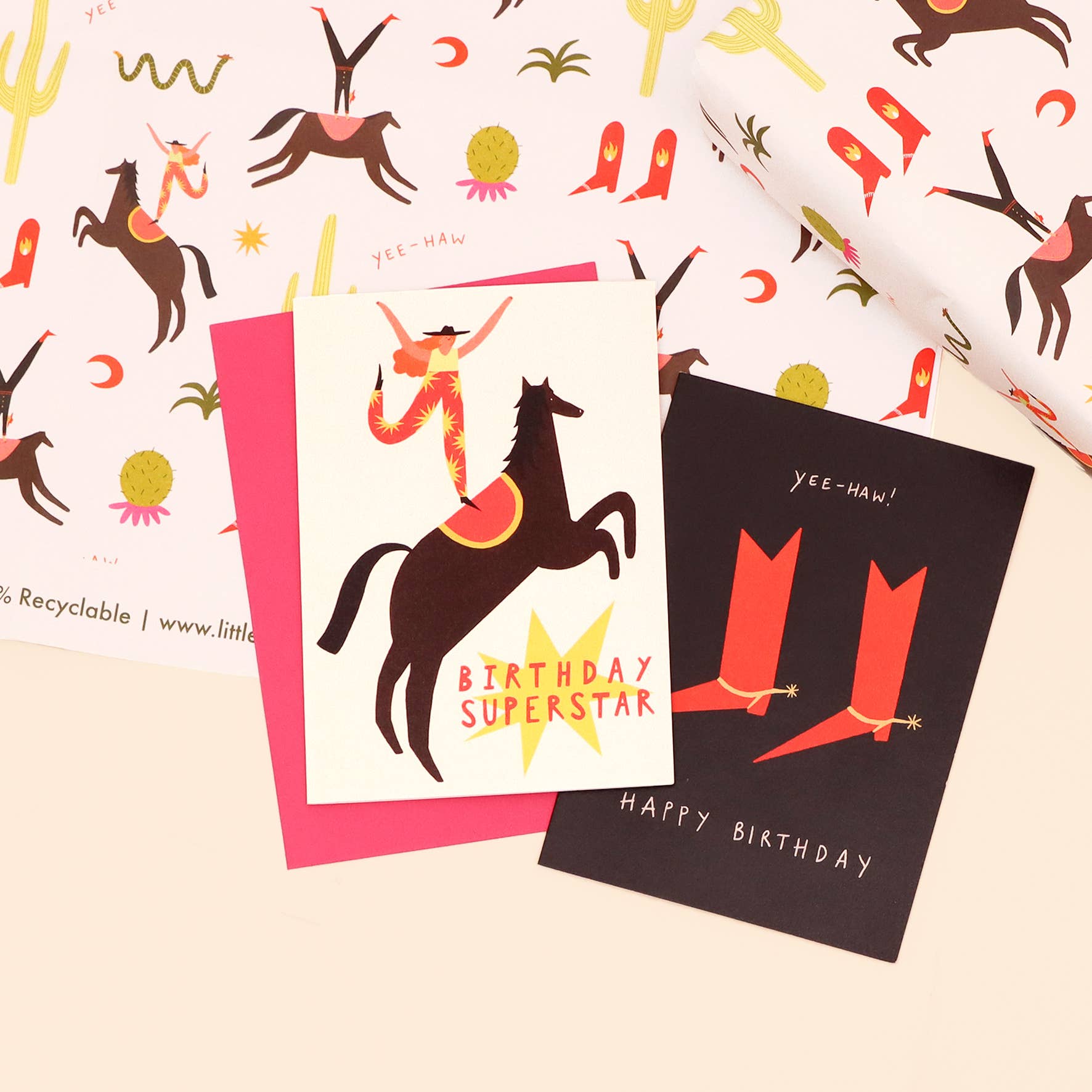 Little Black Cat Illustrated Goods – wholesale Flat wrap – Cactus Cowboys Wrapping Paper Sheets | Western Gift Wrap 10