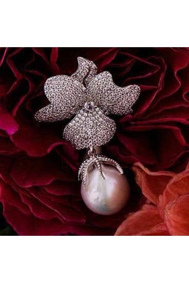 Latelita – Engroshandel Hængeøreringe og creoløreringe – Barok perle hvid blomst dråbe øreringe sølv5