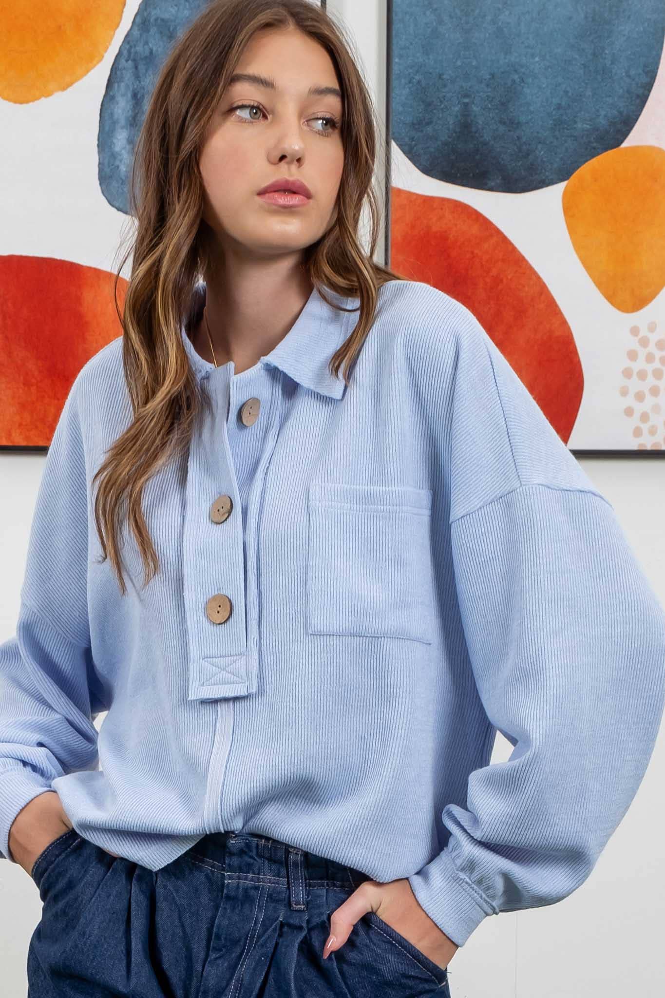 Blu Pepper - Venta al por mayor Jersey corto de punto - Mujer - TOP DE PUNTO CON CUELLO Y BORDES CRUDOS39