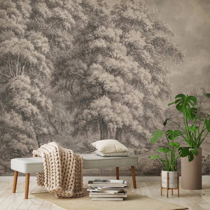 Landscape Wall Mural, Soft Toned Vintage Wallpaper for wholesale by SimurgWallArts