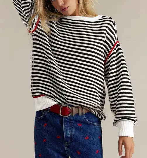 Suhkasana - Wholesale Knitted jumper – Women′s - Striped Crewneck Knit Pullover Sweater for Women – Relaxed Fit
