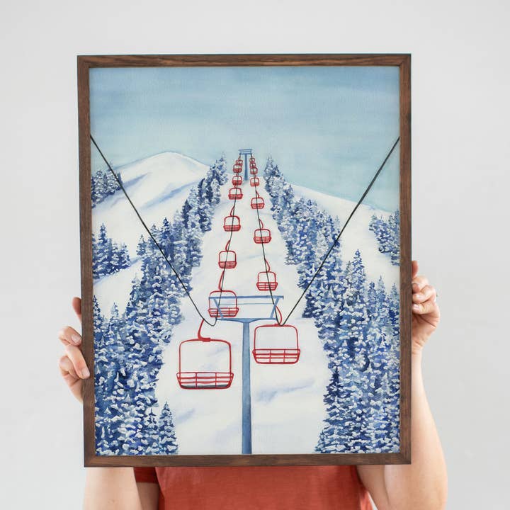 Watercolor Wednesday - Wholesale Art Print - Ski Art Print | Red Lift, Winter Skiing Snowboard Wall Decor2