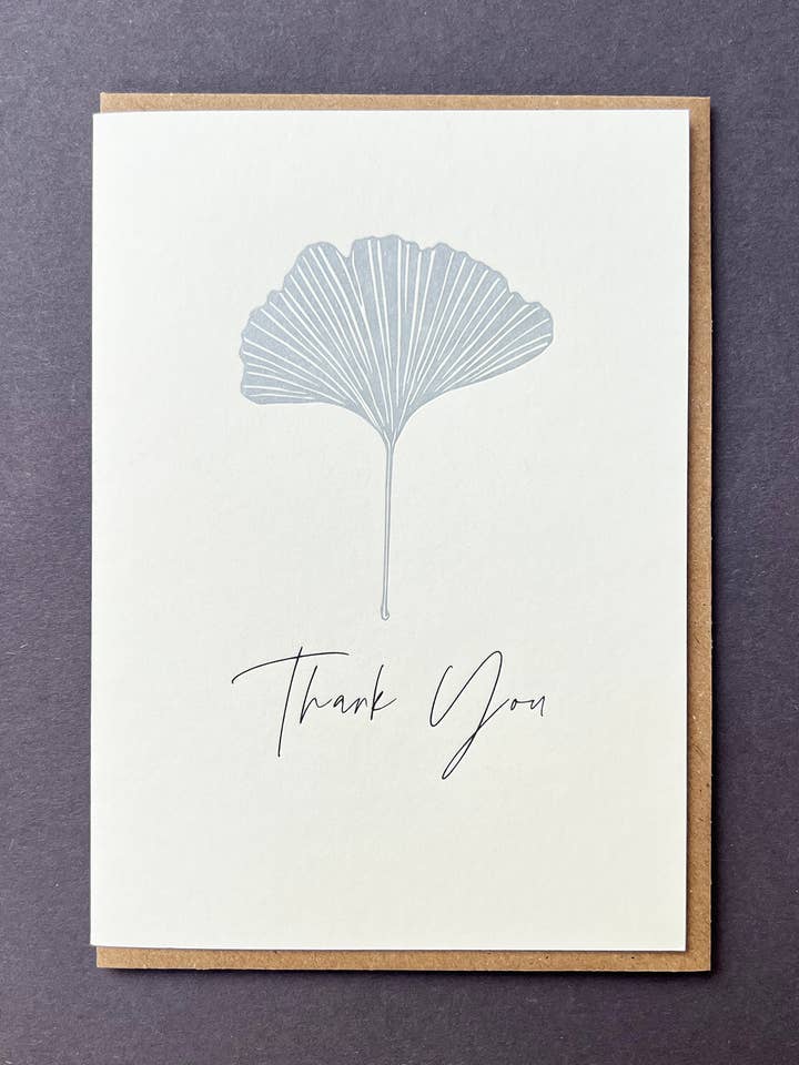 Thank You Ginkgo Letterpress Card | Thank You Card for wholesale by Penguin Ink
