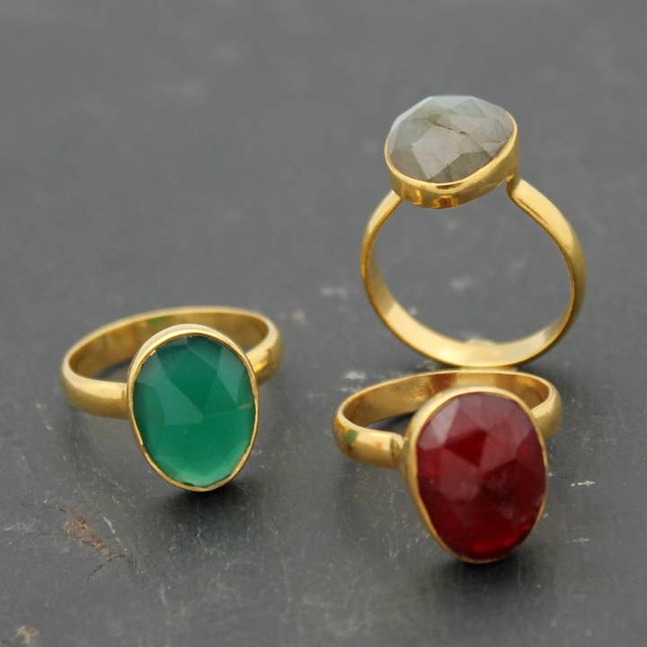 Bague minérale - 11x14mm - Plaqué or - T10 - Rubis pour la vente par Buganto