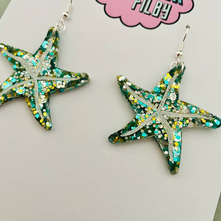 By Heather Filby - Wholesale Dangle Earrings - Large Starfish Glitter Earrings (MORE COLOURS)7