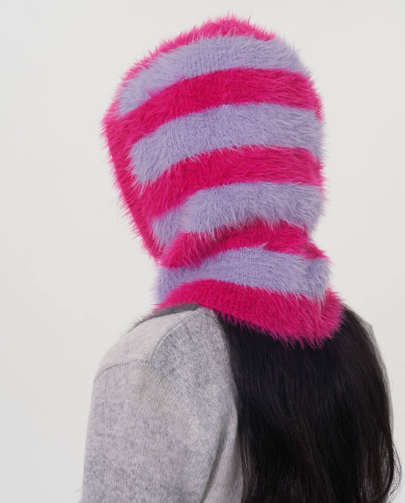 HIDDENBRAND - Wholesale Balaclava - Women's - Two-Tone Striped Imitation Mink Balaclava Hat11