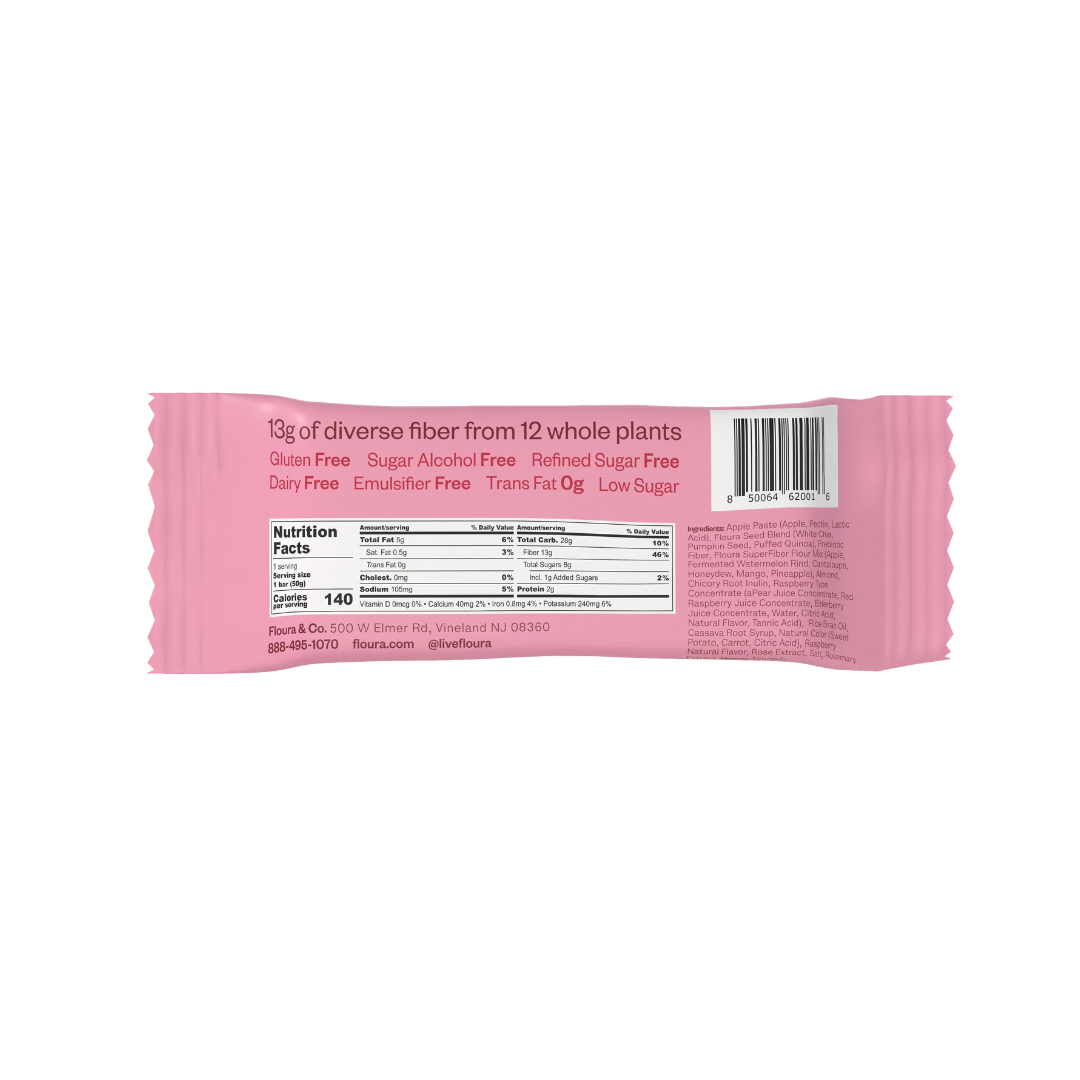 Floura & Co - Wholesale Snack Bar - Raspberry Rose Fiber Snack Bar [10 Pack]
4