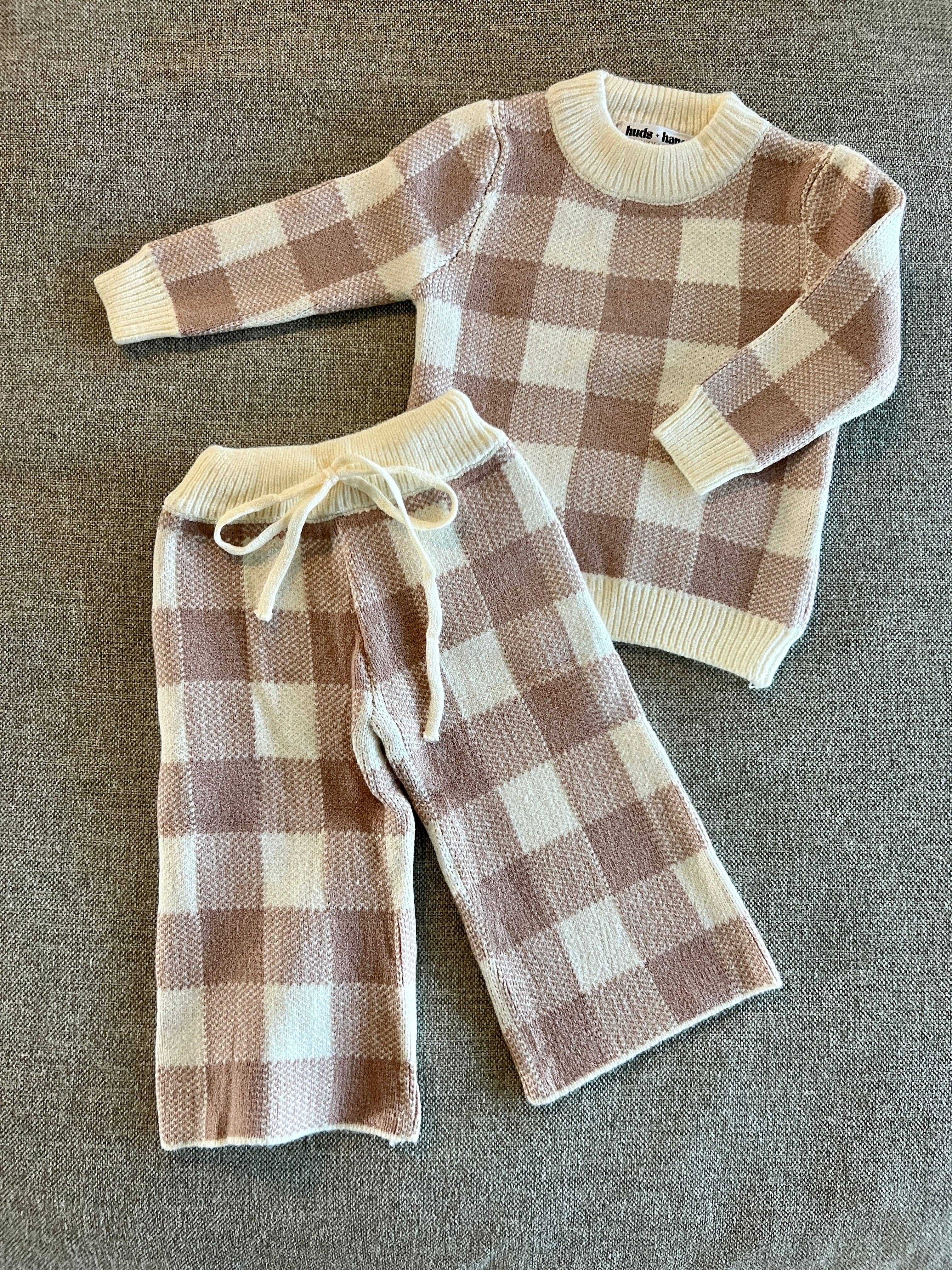 Huds + Hanes - Wholesale Top & Pant Set - Baby - Knit Plaid Sweater Set2