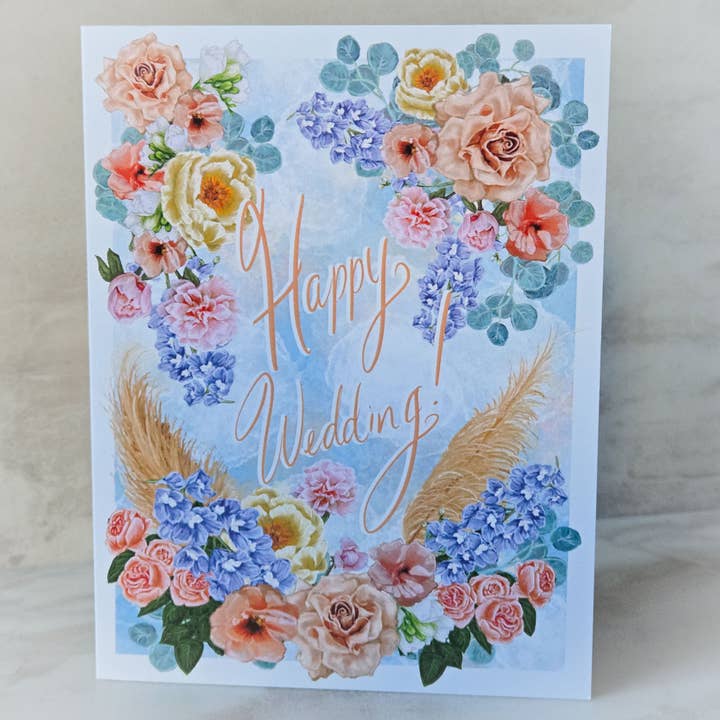 Happy Wedding Greeting Card for wholesale by Scribblebard Illustrations