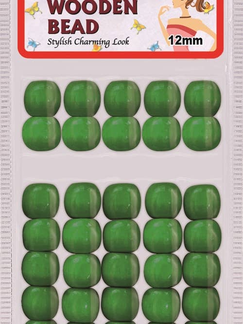PERLA DE MADERA 12 MM (VERDE) para venta al por mayor de MI Hair Distribution