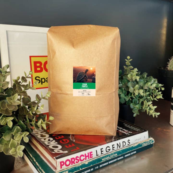 Calm Turtle Decaf Whole Beans Coffee 5lbs (80oz) Bulk for wholesale by 3Legged Coffee Brewery