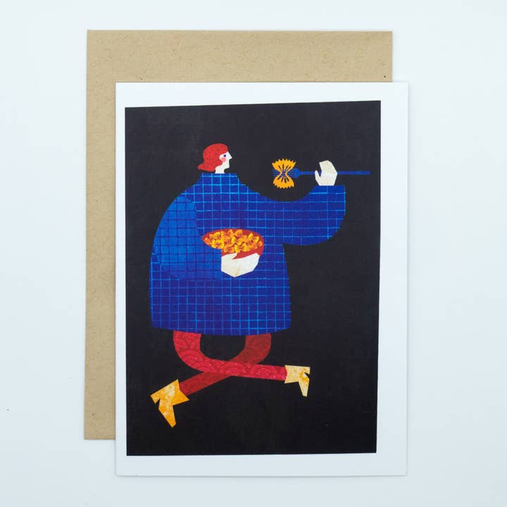 Farfalle Pasta Boy Greeting Card for wholesale by Astrid Weguelin Illustration