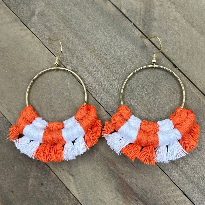 University of Tennessee Fringe Earrings - Lg Gold for wholesale by HK Macrame Jewelry