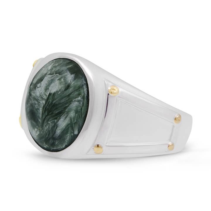 Chevalière en pierre emblématique séraphinite en argent sterling pour la vente par LuvMyJewelry (LMJ)