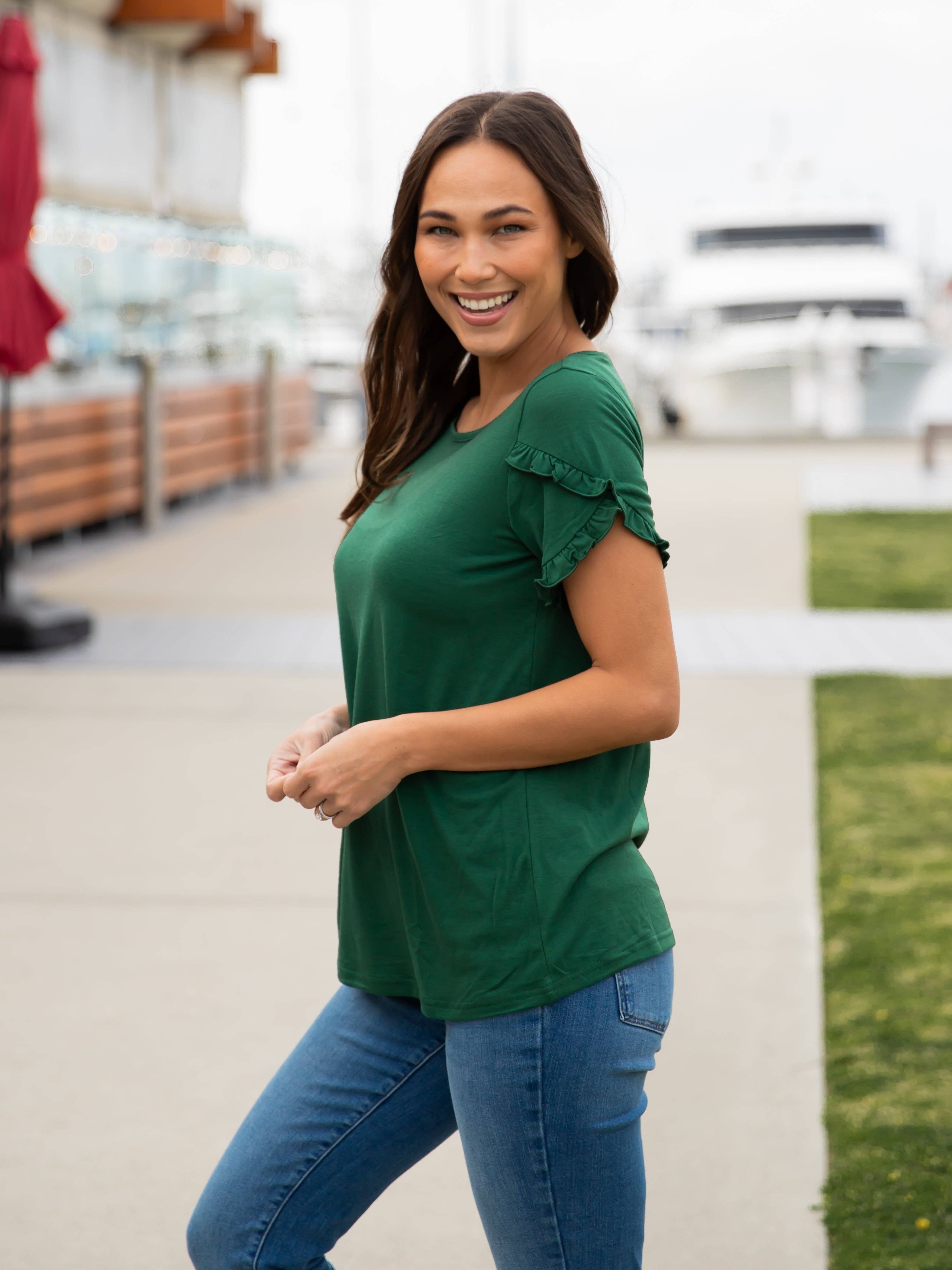 Tickled Teal - Vente Chemisier – femme - Haut à manches courtes à volants14