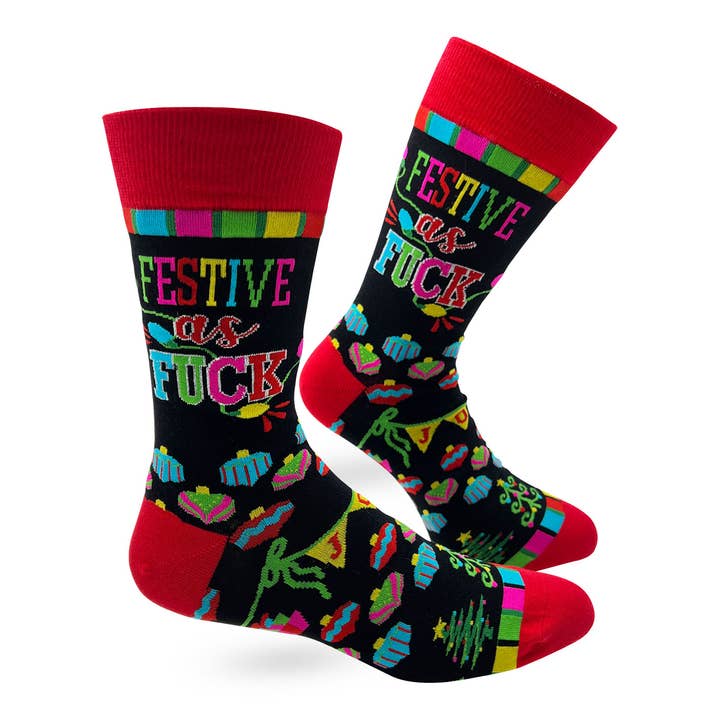 Festive as Fuck Funny Christmas Men's Novelty Crew Socks and other Purchase Wholesale shoe list. Free Returns & Net 60 Terms on Faire trending on Faire.