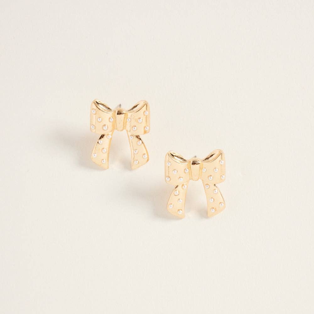 Designature New York - Wholesale Stud/Post Earrings - Christmas Solid Bow with Pearl Post Earrings2