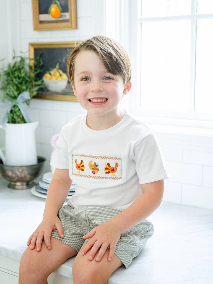 Ruth and Ralph - Wholesale Top & Short Set - Kids - Thanksgiving Smocked Beau T-Shirt/Shorts Set0