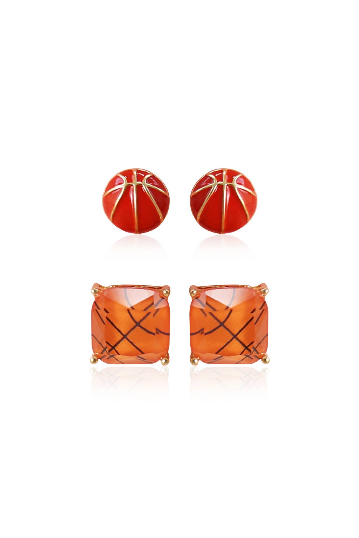 Loven x Mini Momo - Wholesale Jewelry Set - Sports Earrings Game Day Cushion Square Studs Set- Basketbal1