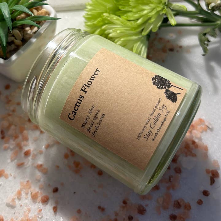 Cactus Flower 9 ounce soy candle for wholesale by Stay Golden Soy