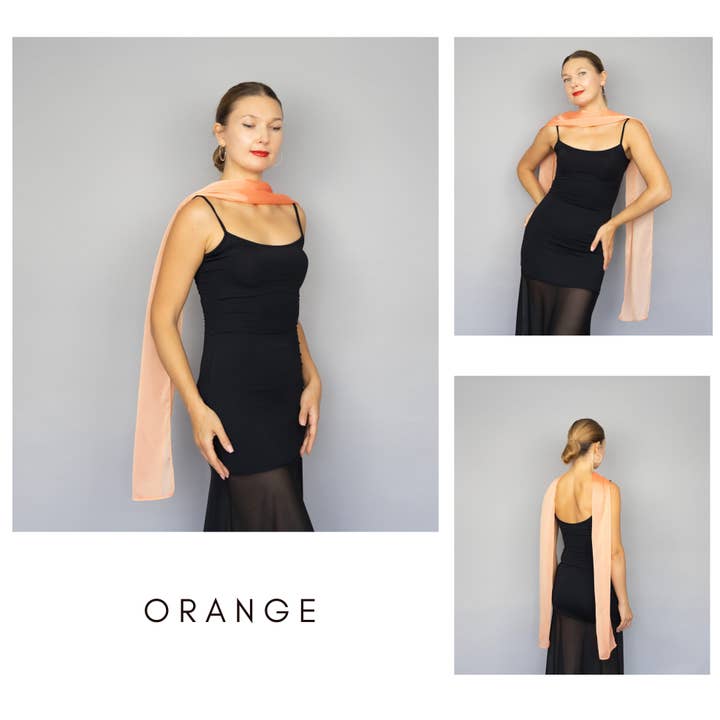 Bufanda naranja larga de gasa bufanda de cuello bufanda translúcida para venta al por mayor de BridalSpain