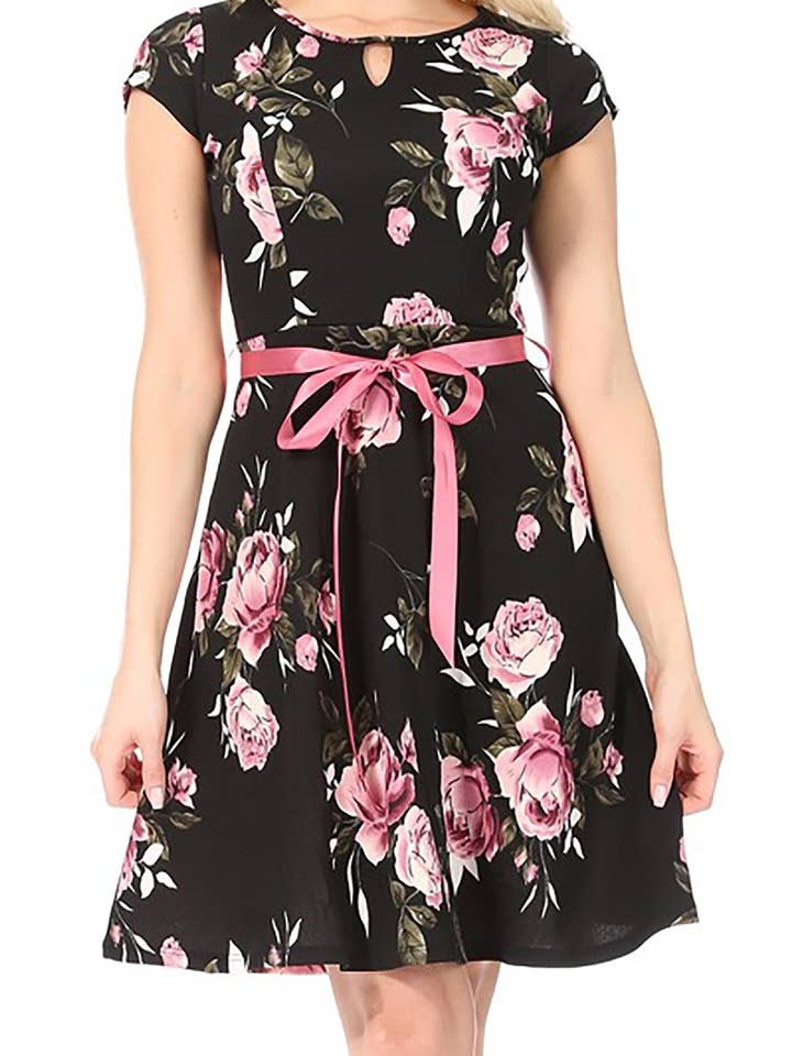 Women's Casual Floral Pattern Flared A-Line Swing Dress for wholesale by MOA COLLECTION