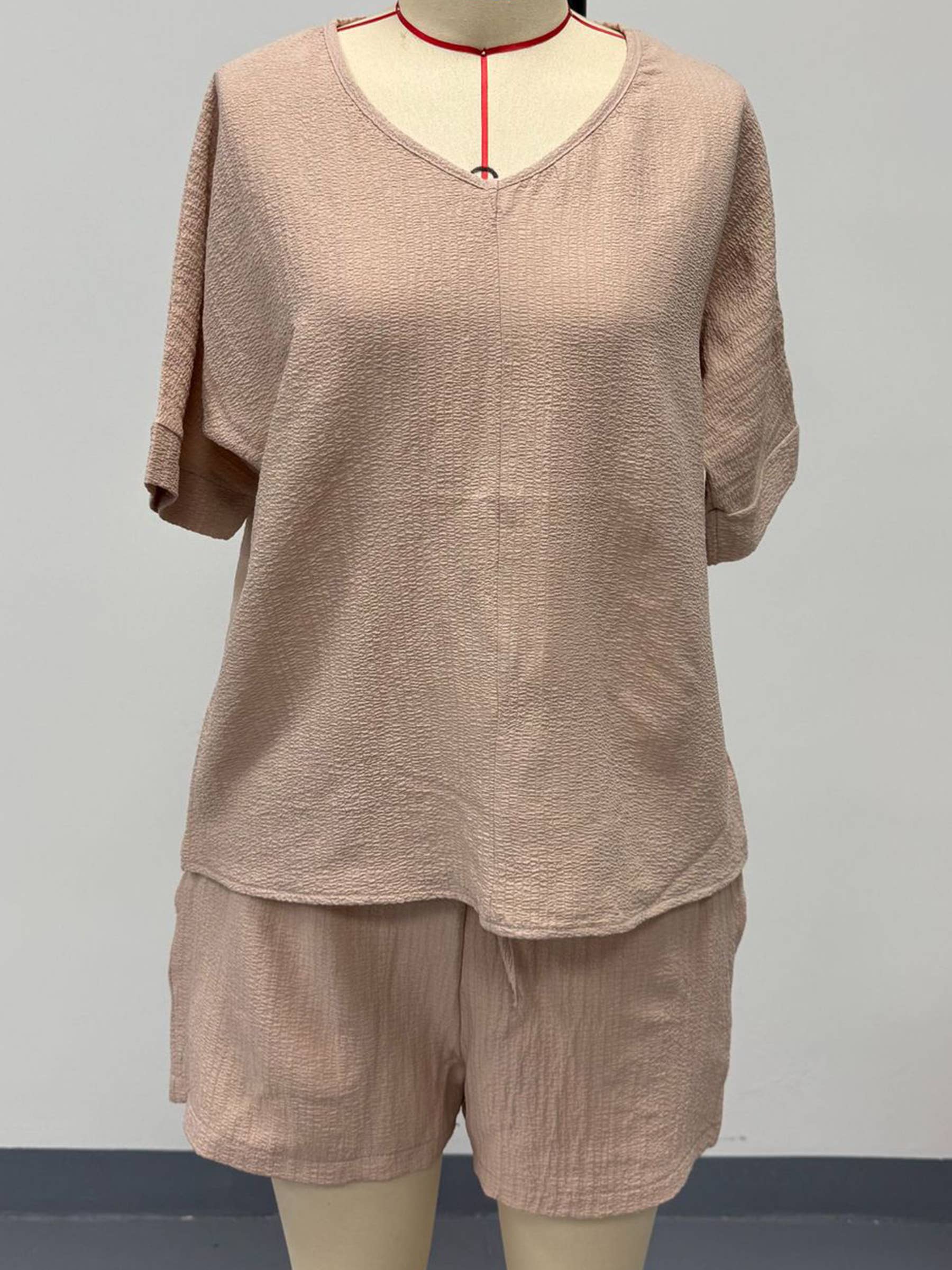 Wholesalesir - Wholesale Lounge Set - Women's - Short Sleeved Collar Bat Sleeve Shirt And Shorts Set5