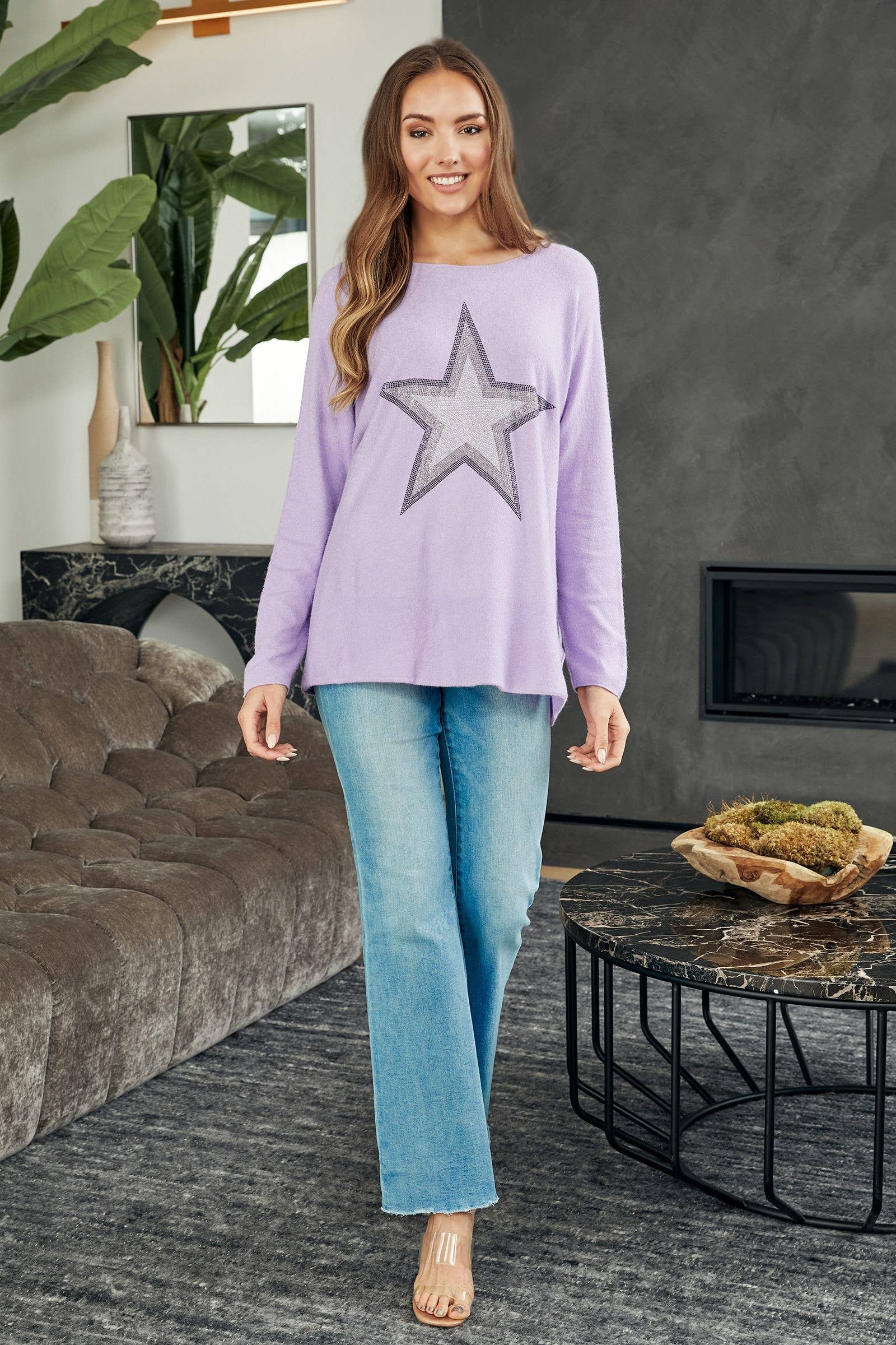 Lilas PULL EN MAILLE DOUCE À MANCHES LONGUES SPARKLE STAR (1901-STAR) en vente sur Faire3