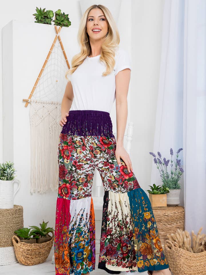 Kathmandu Imports - Wholesale Pants - Women's - Patchwork Smocked Pants (TH-1647)0