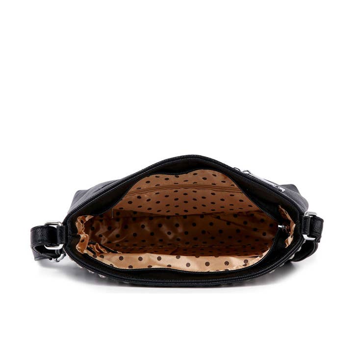 Black Studded Stone Fringed Shoulder Bag for wholesale on Faire