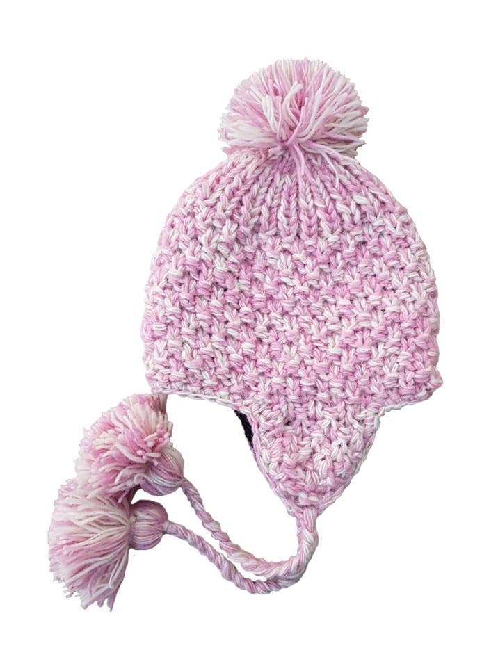 Ljusrosa 4-lagers ullstickad mössa med öronflikar för wholesale av Earth Divas